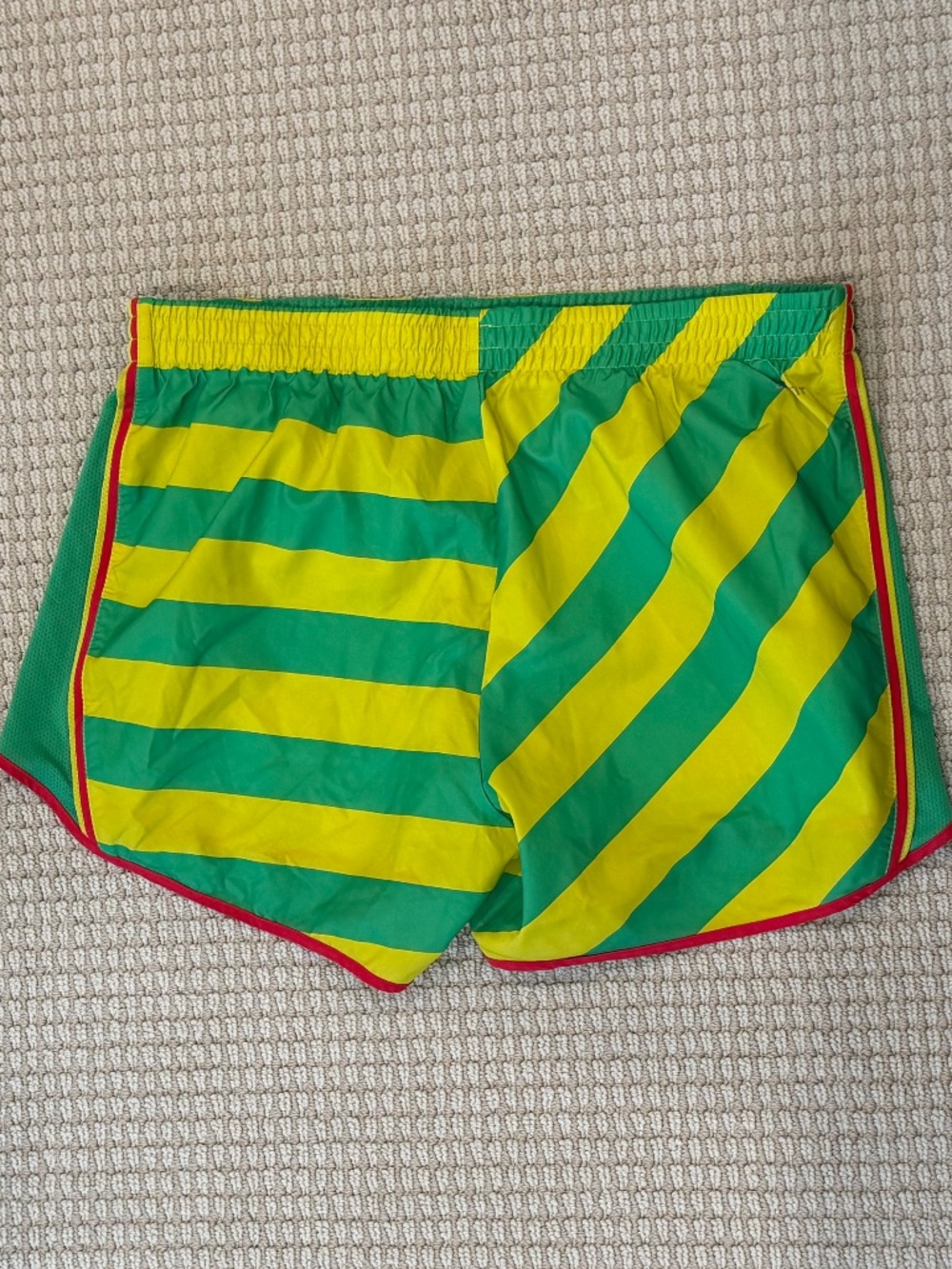 Nike Size Large L green yellow red striped athletic shorts